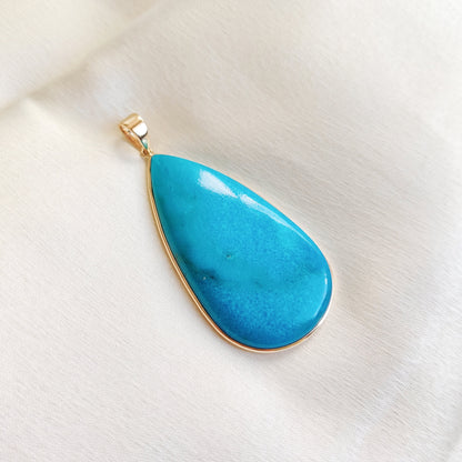 Natural Sleeping Beauty Turquoise Pendant, 14K Solid Yellow Gold Turquoise Pendant, December Birthstone Pendant, Arizona Turquoise Jewelry