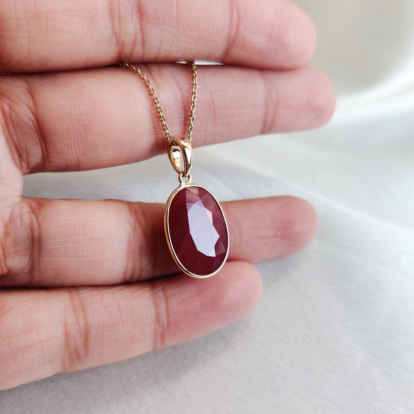 Natural Ruby Pendant, 14K Solid Yellow Gold Ruby Pendant, Bezel Ruby Pendant, July Birthstone Pendant, Ruby Jewelry, Oval Ruby Pendant