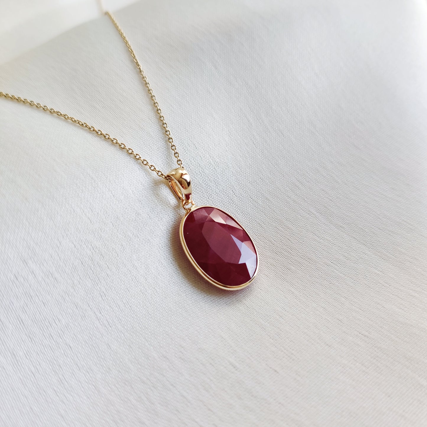 Natural Ruby Pendant, 14K Solid Yellow Gold Ruby Pendant, Bezel Ruby Pendant, July Birthstone Pendant, Ruby Jewelry, Oval Ruby Pendant