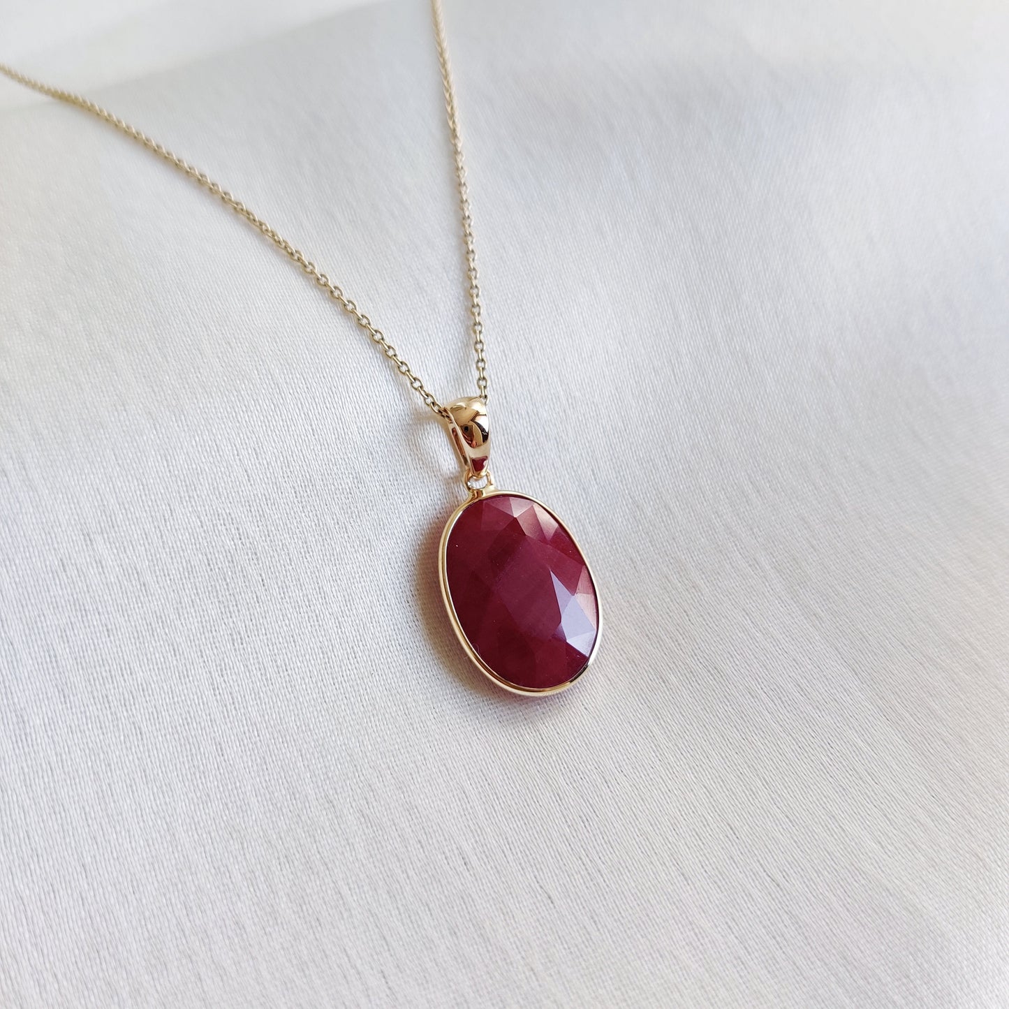 Natural Ruby Pendant, 14K Solid Yellow Gold Ruby Pendant, Bezel Ruby Pendant, July Birthstone Pendant, Ruby Jewelry, Oval Ruby Pendant