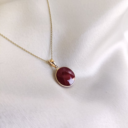 Natural Ruby Pendant, 14K Solid Yellow Gold Ruby Pendant, Bezel Setting Oval Ruby pendant, July Birthstone Pendant, Natural Ruby Jewelry