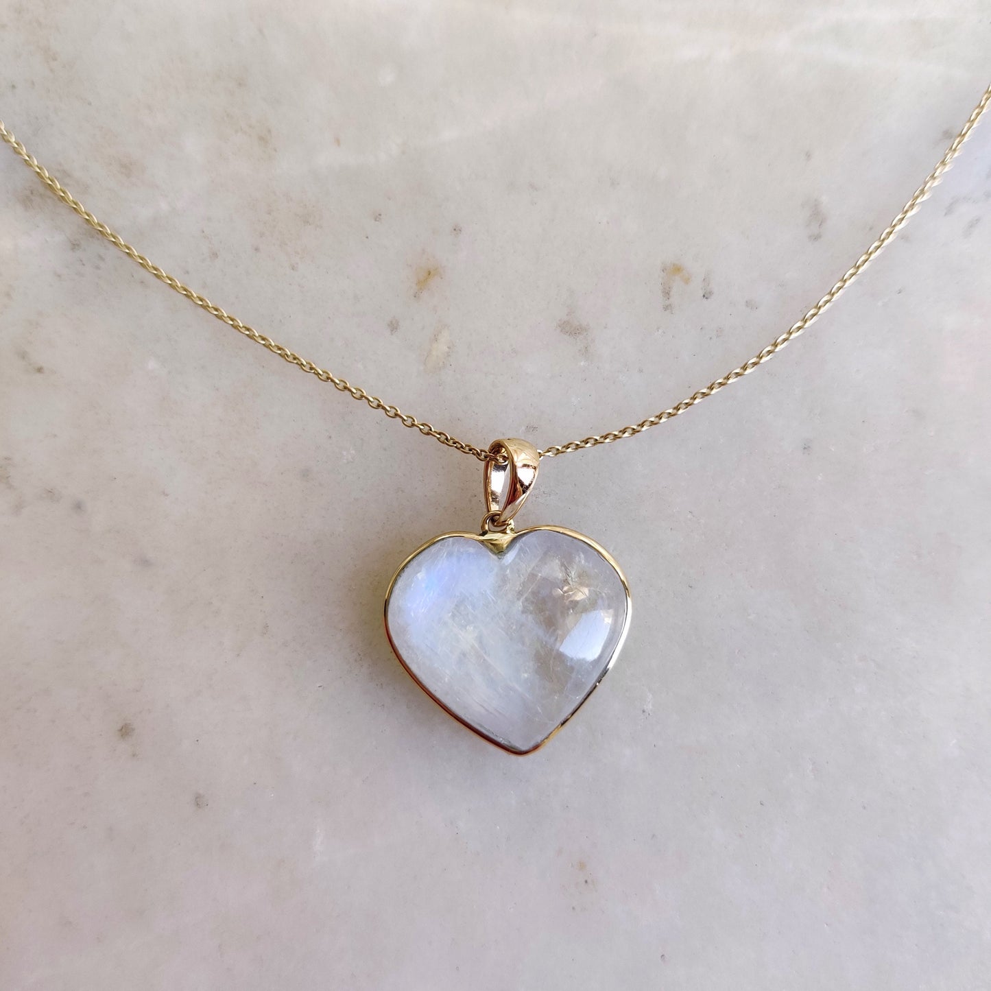 Natural Rainbow Moonstone Pendant, 14K Solid Yellow Gold  Pendant, Blue Moonstone Heart Pendant, June Birthstone Pendant, Christmas Gift