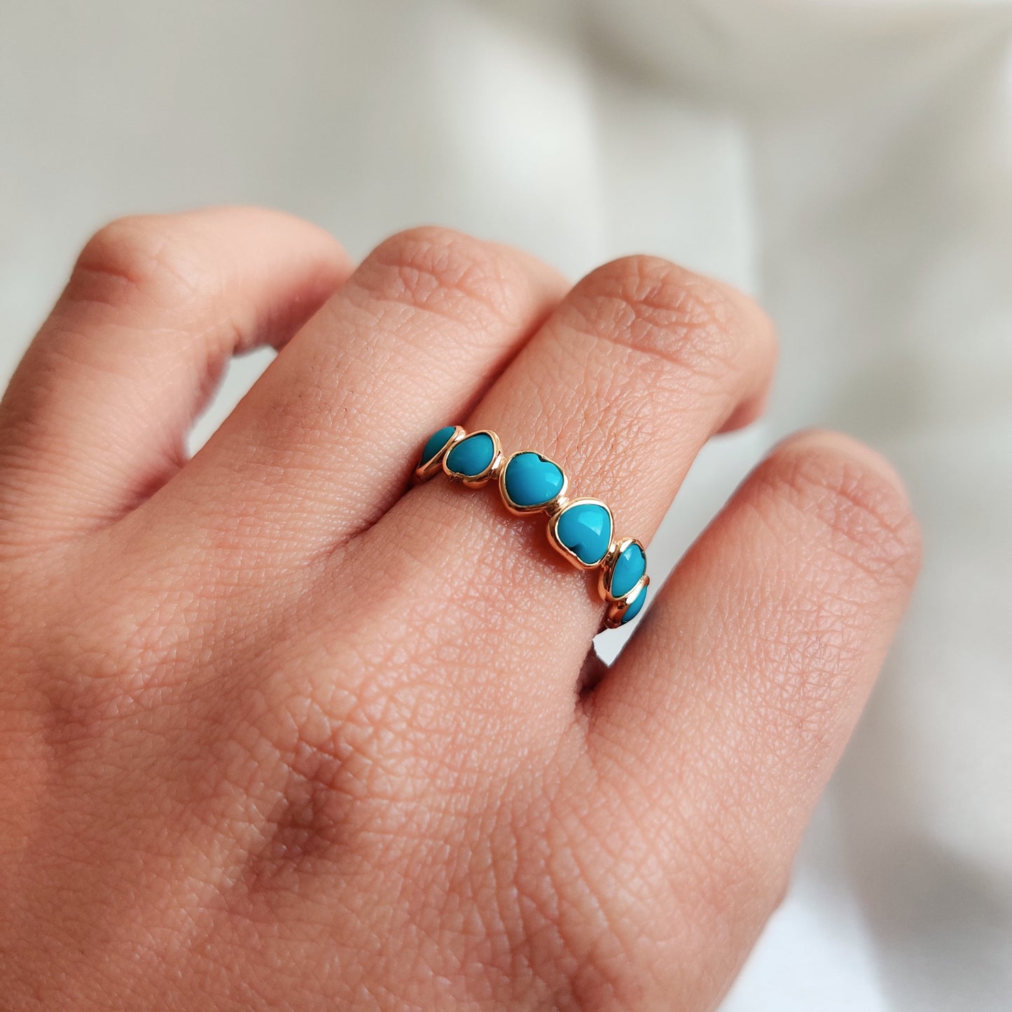 14K Gold Natural Turquoise Ring, Solid Gold Arizona Turquoise Ring, Heart Shape Turquoise Bezel Ring, Dainty Ring, December Birthstone Ring