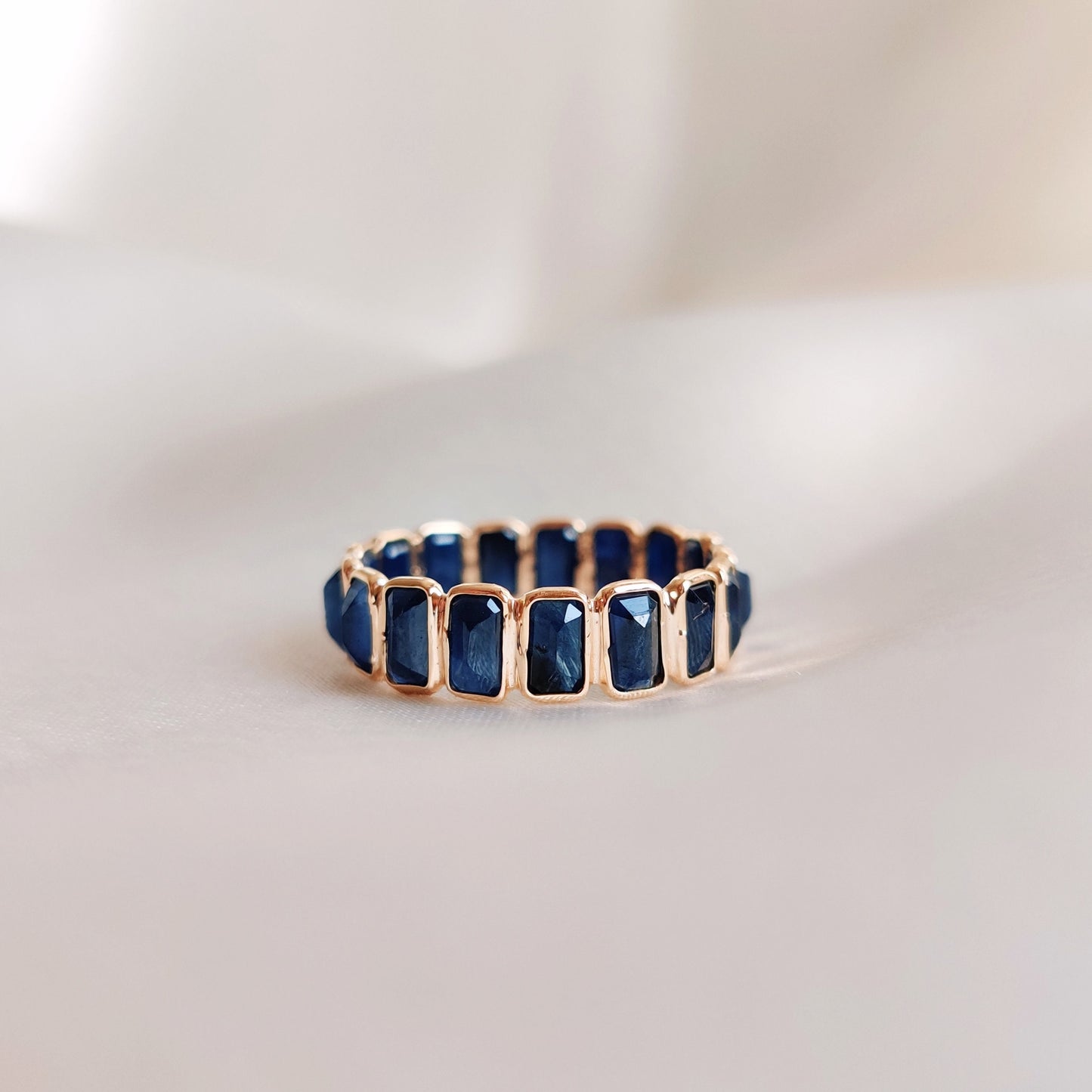 14K Gold Natural Blue Sapphire Ring, Solid Gold Blue Sapphire Ring, Infinity Sapphire Ring, Bezel Gemstone Ring, September Birthstone Ring