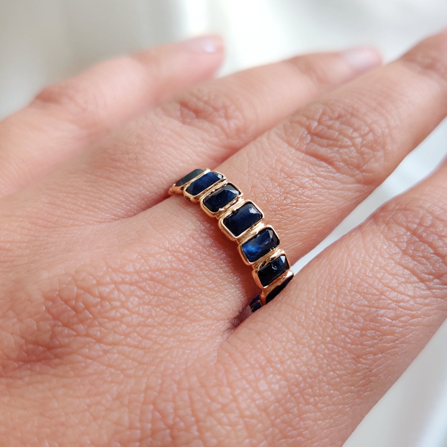 14K Gold Natural Blue Sapphire Ring, Solid Gold Blue Sapphire Ring, Infinity Sapphire Ring, Bezel Gemstone Ring, September Birthstone Ring