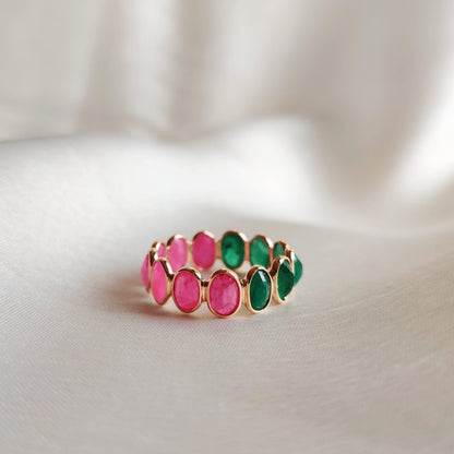 14K Gold Natural Ruby & Emerald Ring, Solid Gold Ruby and Emerald Ring, Precious Gemstone Bezel Ring, June Birthstone Ring