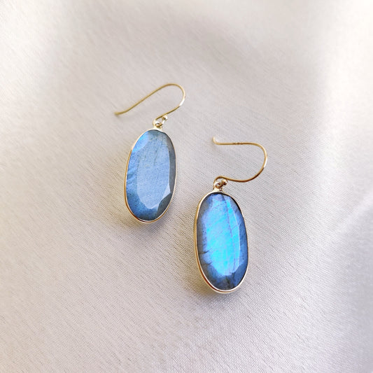 Natural Labradorite Earrings, 14K Solid Yellow Gold Labradorite Earrings, August Birthstone Earrings, Labradorite Jewelry, Birthday Present