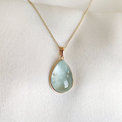 Natural Aquamarine Pendant, 14K Solid Yellow Gold Aquamarine Pendant, March Birthstone Pendant, Aquamarine Jewelry, Birthday Present