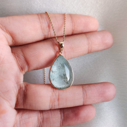 Natural Aquamarine Pendant, 14K Solid Yellow Gold Aquamarine Pendant, March Birthstone Pendant, Aquamarine Jewelry, Birthday Present