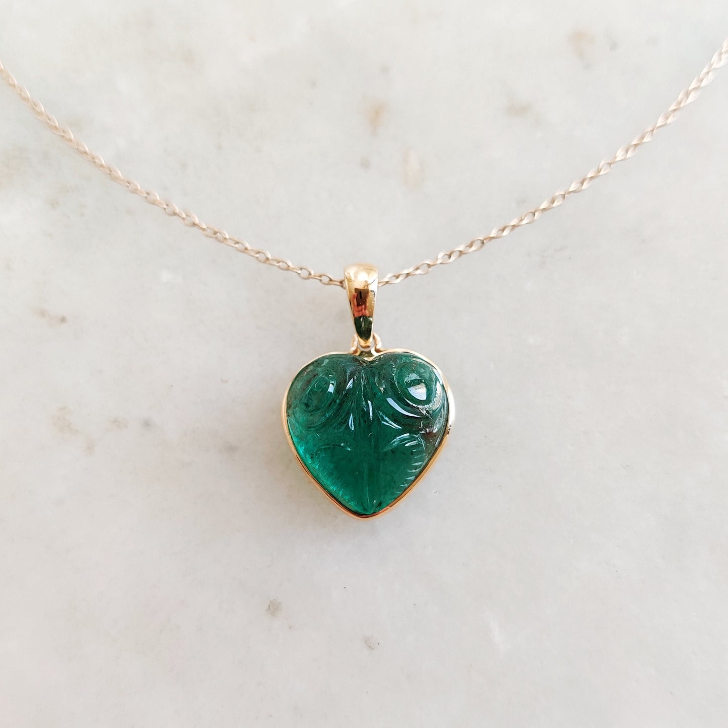 Natural Emerald Heart Pendant, 14K Solid Yellow Gold Emerald Pendant, Carving Emerald Pendant, May Birthstone Pendant, Valentine&#39;s Day Gift