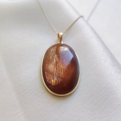 Natural Sunstone Pendant, 14K Solid Gold Sunstone Pendant, Yellow Gold Necklace Pendant, July August Birthstone, Feldspar Crystal Pendant