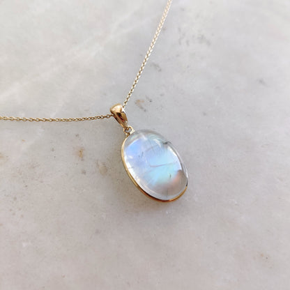 Natural Rainbow Moonstone Pendant, 14K Solid Yellow Gold Moonstone Pendant, June Birthstone Pendant, Oval Moonstone Pendant