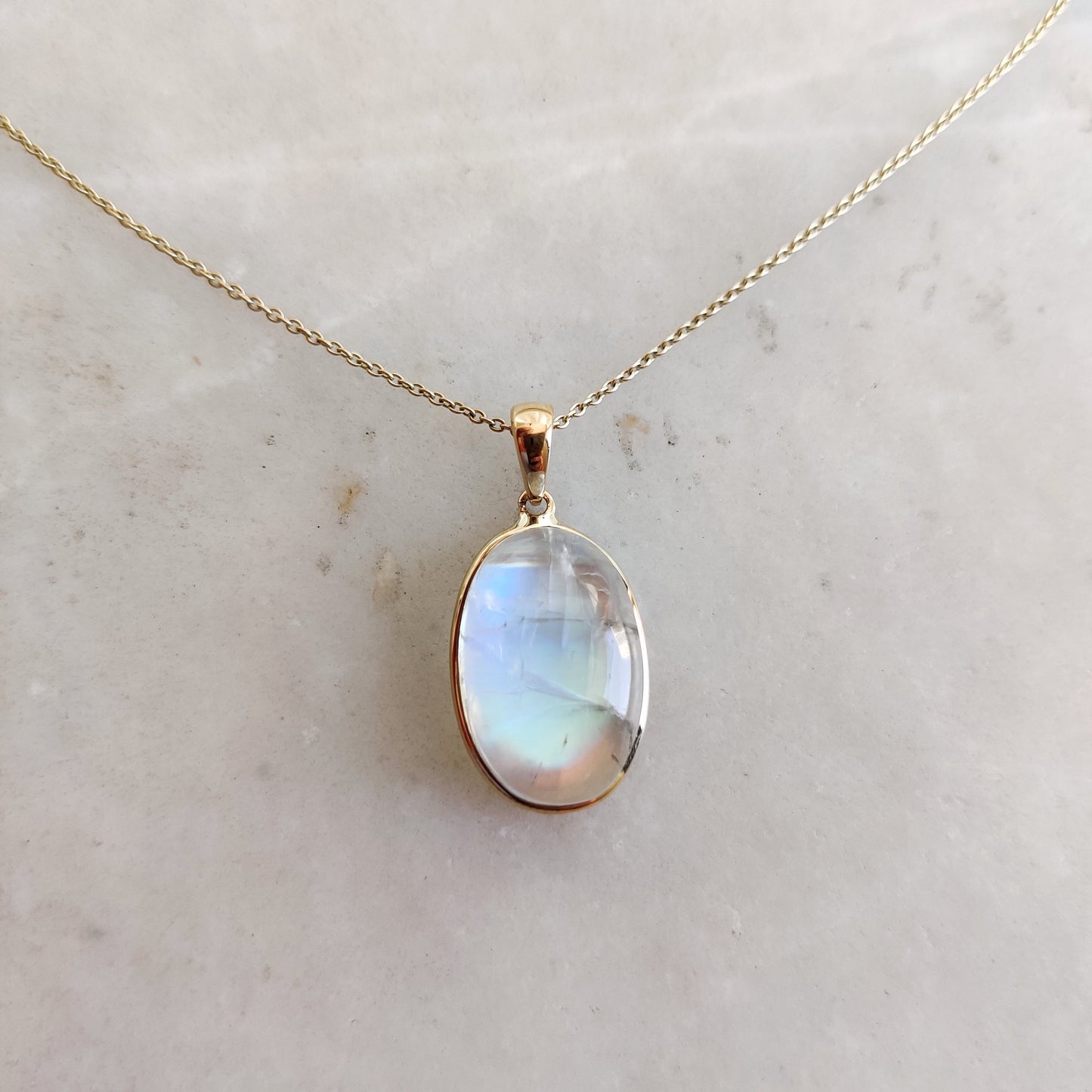 Natural Rainbow Moonstone Pendant, 14K Solid Yellow Gold Moonstone Pendant, June Birthstone Pendant, Oval Moonstone Pendant