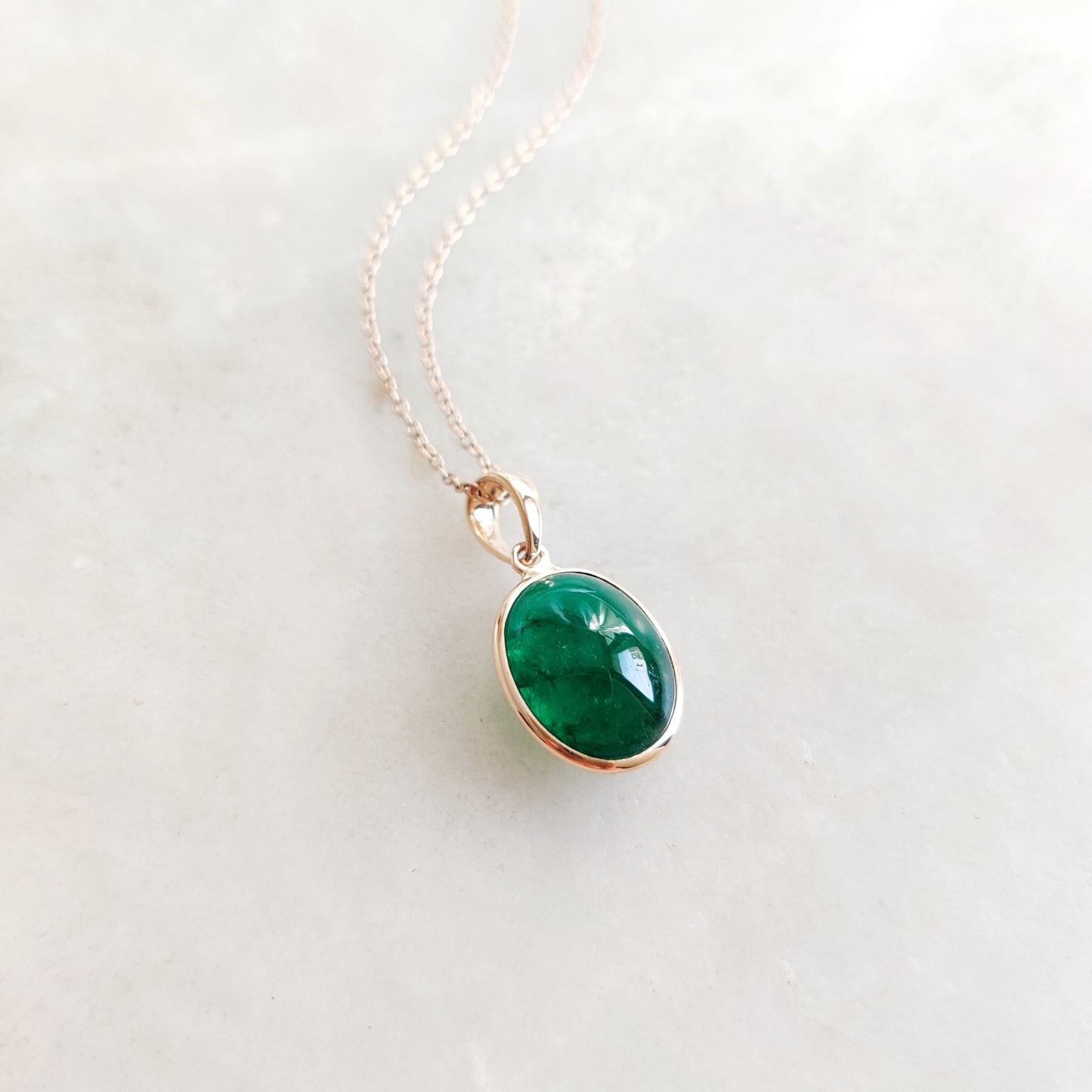 Natural Emerald Pendant, 14K Solid Yellow Gold Emerald Pendant, May Birthstone Pendant, Oval Emerald Bezel Pendant, Dainty Emerald Jewelry