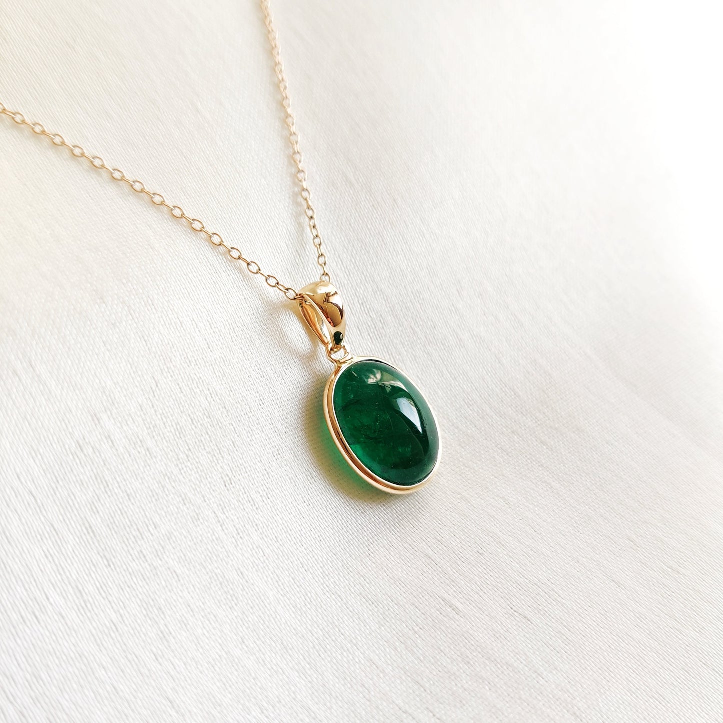 Natural Emerald Pendant, 14K Solid Yellow Gold Emerald Pendant, May Birthstone Pendant, Oval Emerald Bezel Pendant, Dainty Emerald Jewelry