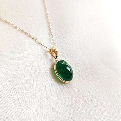 Natural Emerald Pendant, 14K Solid Yellow Gold Emerald Pendant, May Birthstone Pendant, Oval Emerald Bezel Pendant, Dainty Emerald Jewelry