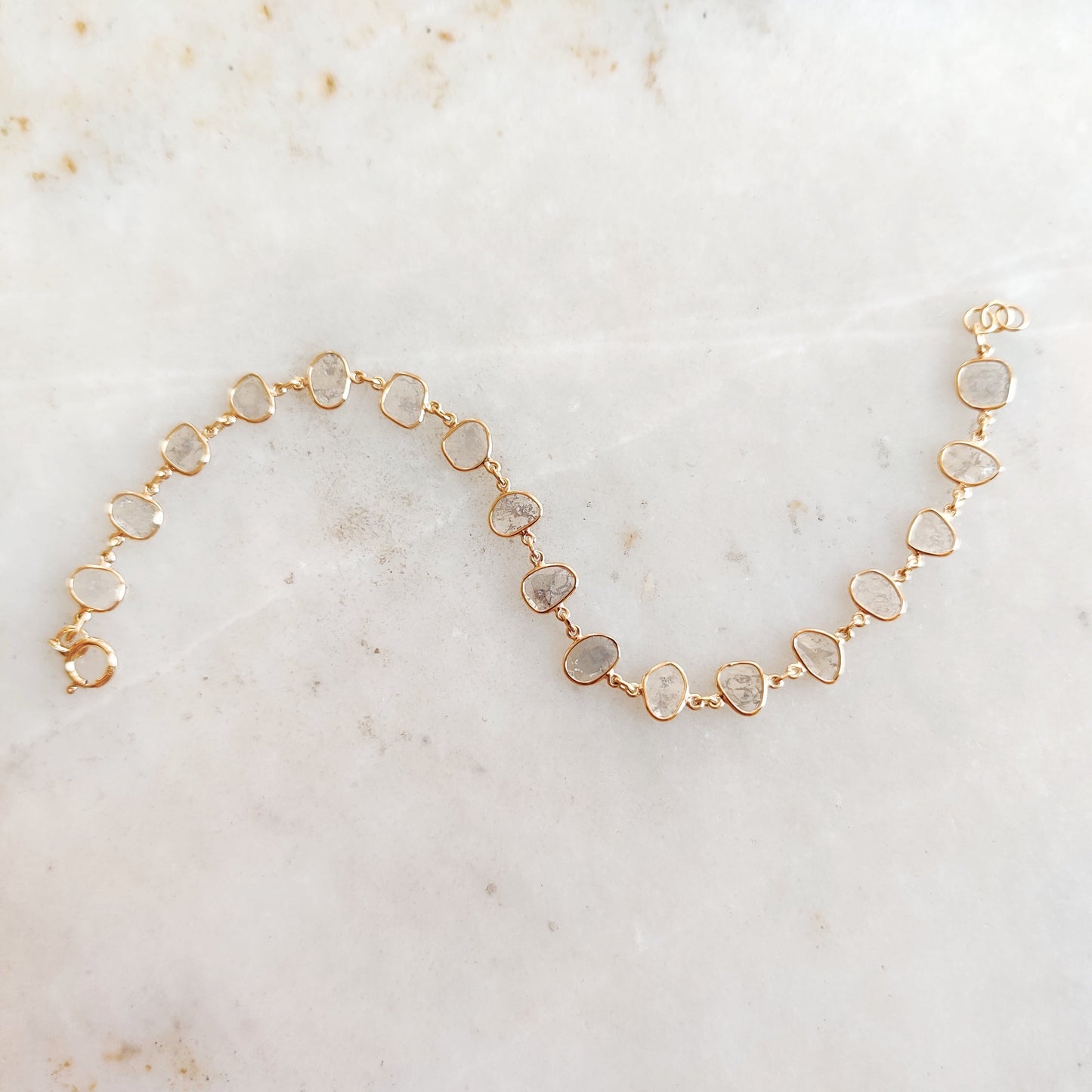 Natural Diamond Polki Braelet, 14K Solid Gold Diamond Slice Bracelet, Diamond Polki Gold Bracelet, April Birthstone, Birthday Present