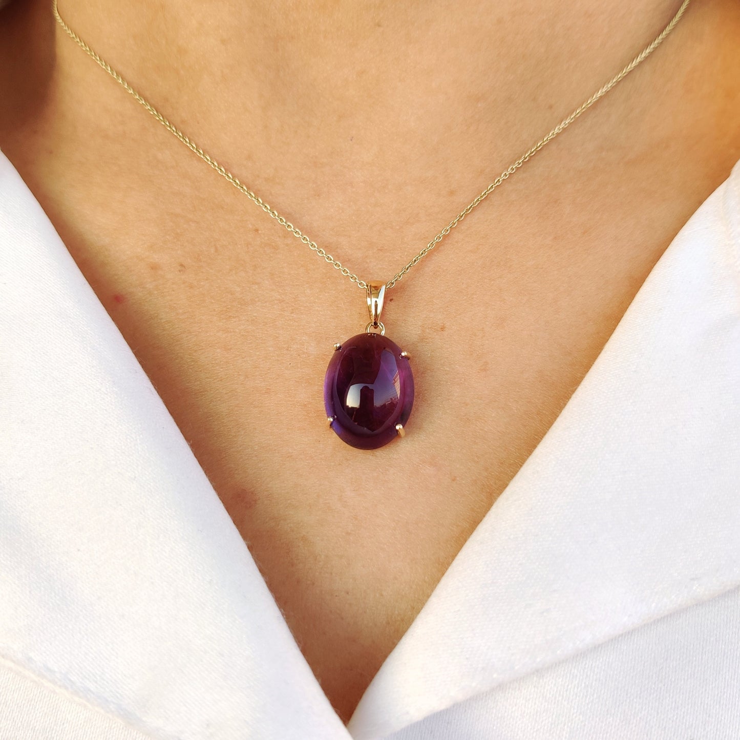 Natural Purple Amethyst Pendant, 14K Solid Yellow Gold Pendant, February Birthstone Pendant, Oval Amethyst Pendant, Birthday Present