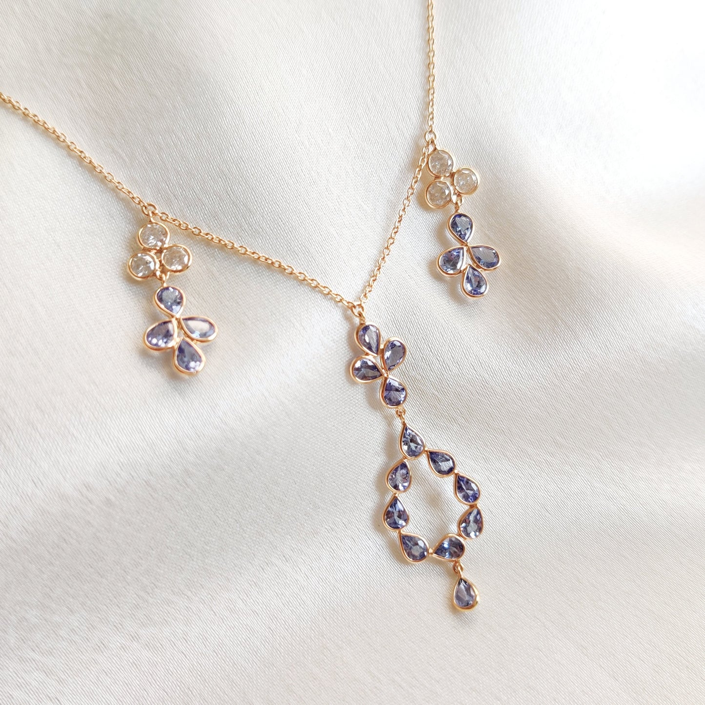 Natural Tanzanite & Diamond Necklace, 14K Solid Gold Tanzanite Diamond Necklace, Dainty Tanzanite Necklace, Wedding Necklace