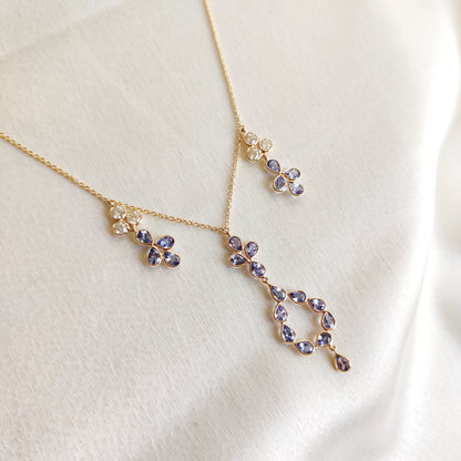 Natural Tanzanite & Diamond Necklace, 14K Solid Gold Tanzanite Diamond Necklace, Dainty Tanzanite Necklace, Wedding Necklace