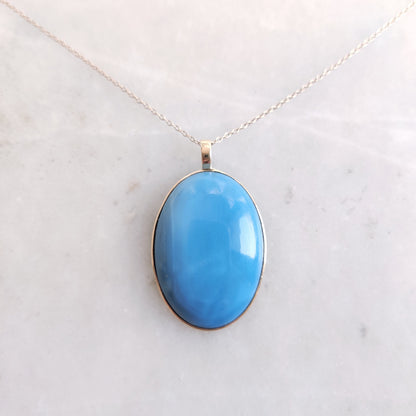 Natural Blue Opal Pendant, 14K Solid Gold Blue Opal Pendant, Solid Gold Pendant Necklace, October Birthstone, Bezel Pendant, Christmas Gift