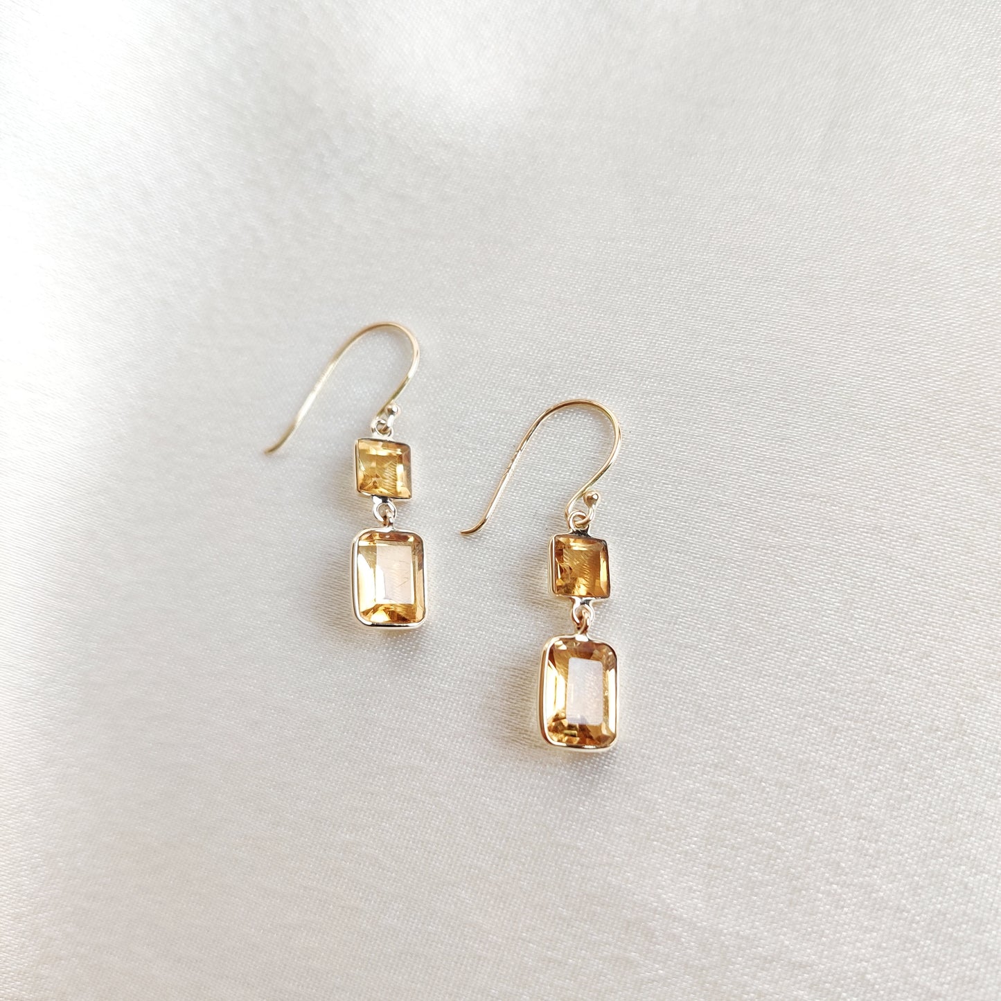 14K Gold Natural Citrine Earrings, Solid Yellow Gold Earrings, Dainty Gemstone Drop Earrings, November Birthstone, Citrine Jewelry