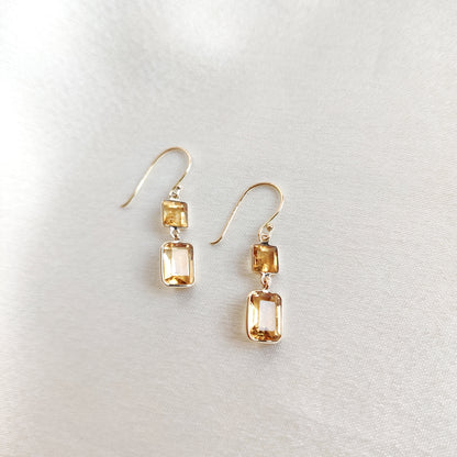 14K Gold Natural Citrine Earrings, Solid Yellow Gold Earrings, Dainty Gemstone Drop Earrings, November Birthstone, Citrine Jewelry