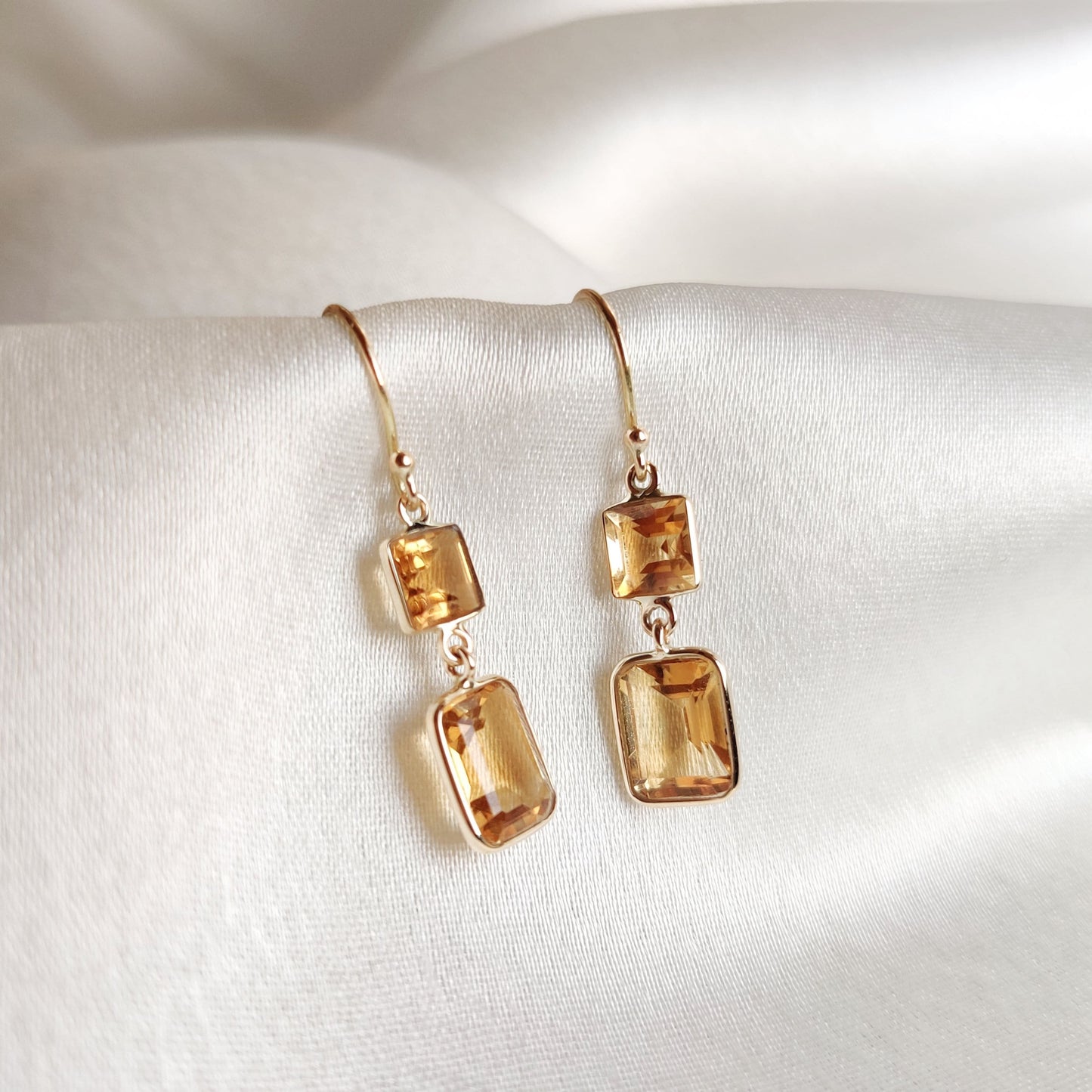 14K Gold Natural Citrine Earrings, Solid Yellow Gold Earrings, Dainty Gemstone Drop Earrings, November Birthstone, Citrine Jewelry