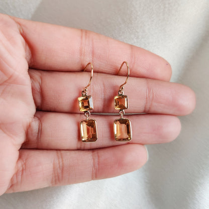 14K Gold Natural Citrine Earrings, Solid Yellow Gold Earrings, Dainty Gemstone Drop Earrings, November Birthstone, Citrine Jewelry