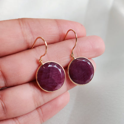 Natural Ruby Earrings, 14K Solid Yellow Gold Ruby Earrings, July Birthstone Earrings, Ruby Jewelry, Birthday Present, Ruby Bezel Earring