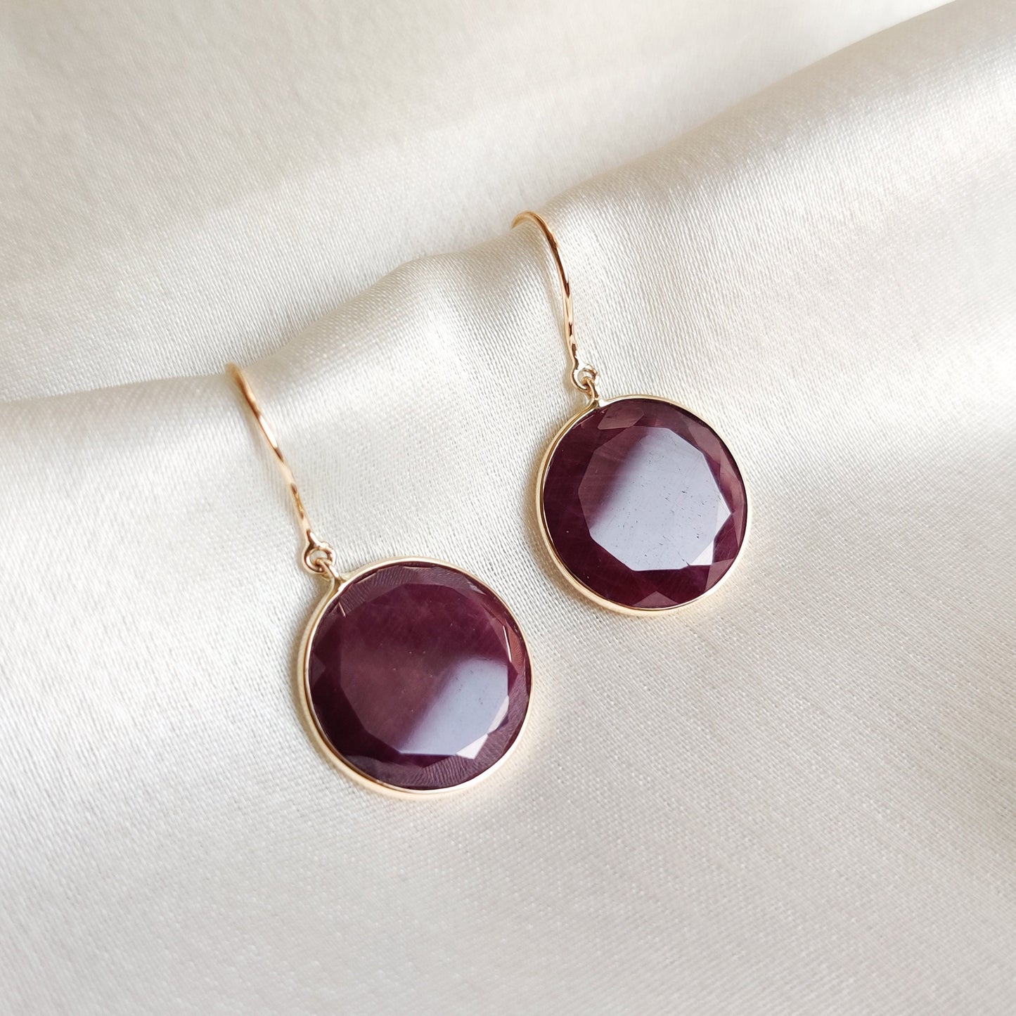 Natural Ruby Earrings, 14K Solid Yellow Gold Ruby Earrings, July Birthstone Earrings, Ruby Jewelry, Birthday Present, Ruby Bezel Earring