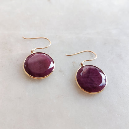 Natural Ruby Earrings, 14K Solid Yellow Gold Ruby Earrings, July Birthstone Earrings, Ruby Jewelry, Birthday Present, Ruby Bezel Earring