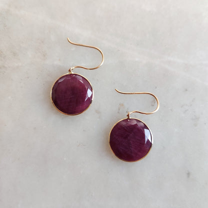 Natural Ruby Earrings, 14K Solid Yellow Gold Ruby Earrings, July Birthstone Earrings, Ruby Jewelry, Birthday Present, Ruby Bezel Earring