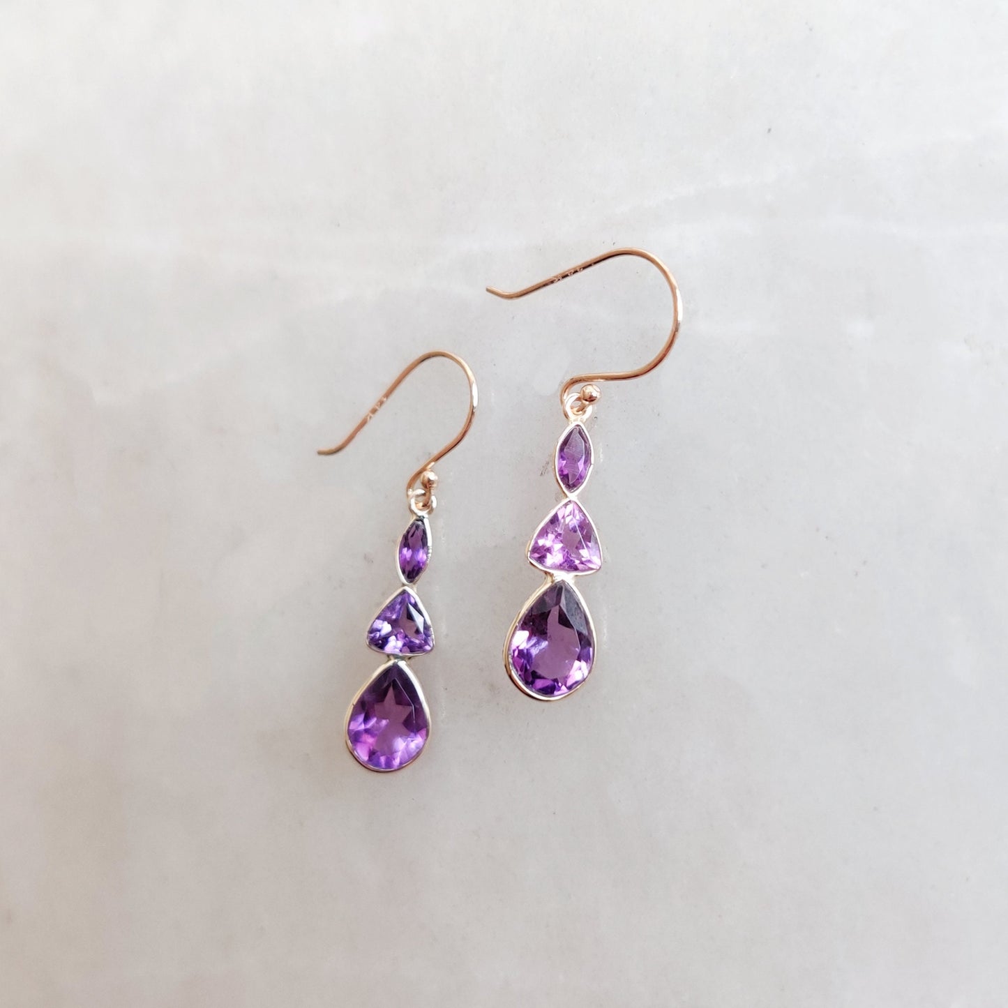 Natural Purple Amethyst Earrings, 14K Solid Yellow Gold Amethyst Earrings, February Birthstone, Dainty Amethyst Earring, Valentines Day Gift