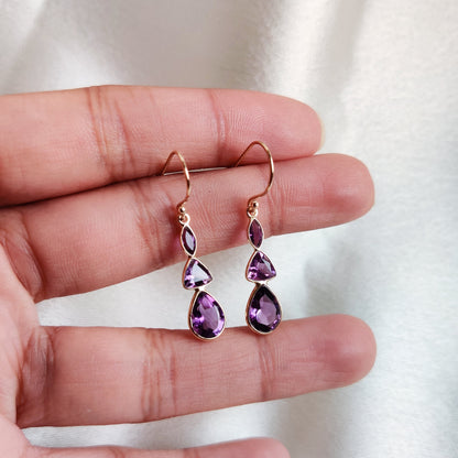 Natural Purple Amethyst Earrings, 14K Solid Yellow Gold Amethyst Earrings, February Birthstone, Dainty Amethyst Earring, Valentines Day Gift