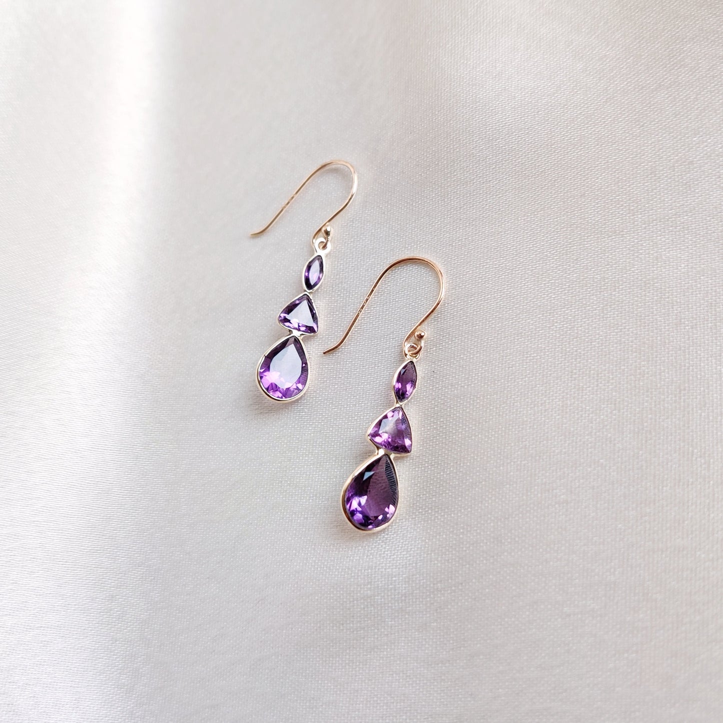 Natural Purple Amethyst Earrings, 14K Solid Yellow Gold Amethyst Earrings, February Birthstone, Dainty Amethyst Earring, Valentines Day Gift