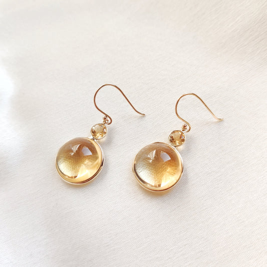 14K Gold Natural Citrine Earrings, Solid Yellow Gold Earrings, November Birthstone Earrings, Citrine Drop Earrings, Birthday Present