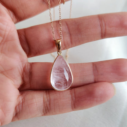 Natural Pink Morganite Pendant, 14K Solid Yellow Gold Morganite Pendant, November Birthstone Pendant, Morganite Drop Pendant