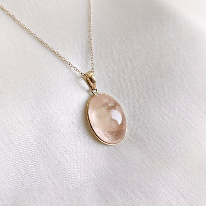 Natural Morganite Pendant, 14K Solid Yellow Gold Pendant, November Birthstone Pendant, Oval Morganite Pendant, Natural Morganite Jewelry