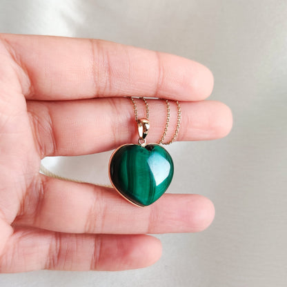 Natural Malachite Pendant, 14K Solid Yellow Gold Malachite Pendant, May Birthstone Pendant, Bezel Pendant, Malachite Jewelry, Heart Pendant