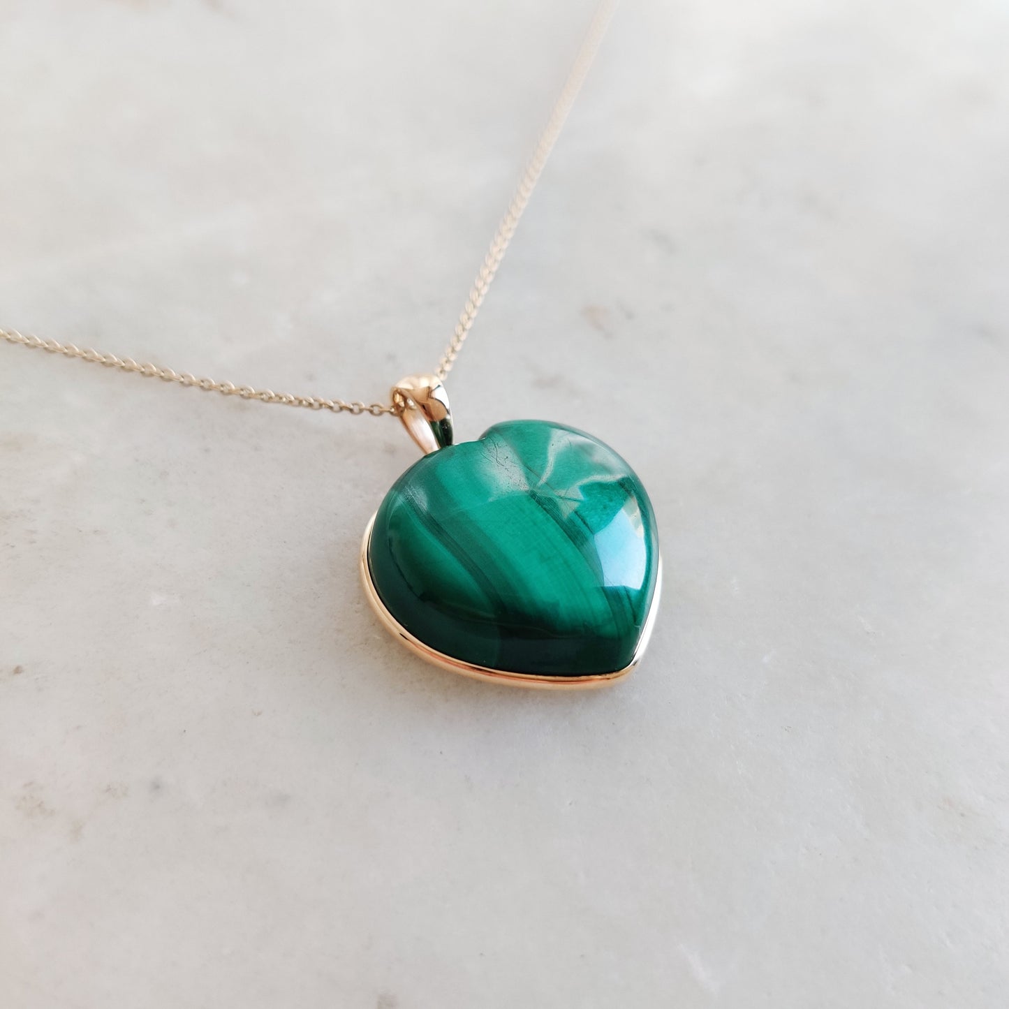 Natural Malachite Pendant, 14K Solid Yellow Gold Malachite Pendant, May Birthstone Pendant, Bezel Pendant, Malachite Jewelry, Heart Pendant