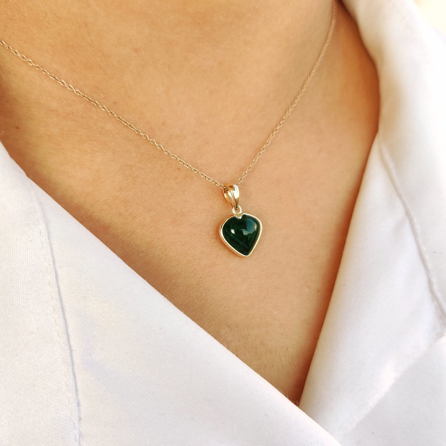 Natural Emerald Heart Pendant, 14K Solid Yellow Gold Pendant, Dainty Heart Shape Emerald, May Birthstone Pendant, Valentine&#39;s Day Gift