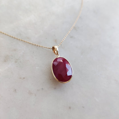 Natural Ruby Pendant, 14K Solid Yellow Gold Ruby Pendant, Bezel Ruby Pendant, July Birthstone Pendant, Ruby Jewelry, Oval Ruby Pendant