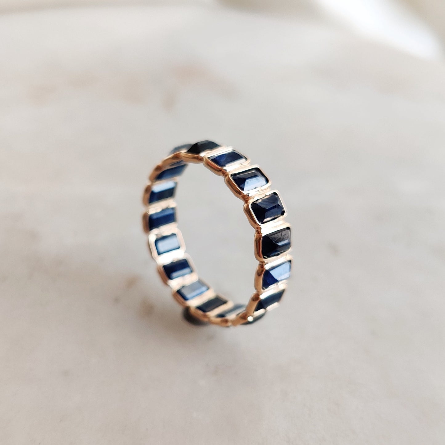 14K Gold Natural Blue Sapphire Ring, Solid Gold Blue Sapphire Ring, Infinity Sapphire Ring, Bezel Gemstone Ring, September Birthstone Ring