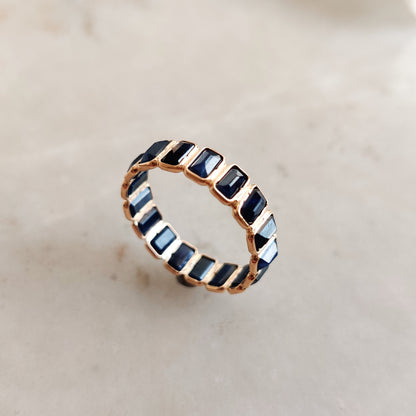 14K Gold Natural Blue Sapphire Ring, Solid Gold Blue Sapphire Ring, Infinity Sapphire Ring, Bezel Gemstone Ring, September Birthstone Ring