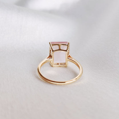 Natural Rose Quartz Ring, 14K Solid Yellow Gold Ring, January Birthstone Ring, Octagon Shape Rose Quartz Prong Ring, Rose Quartz Jewelry