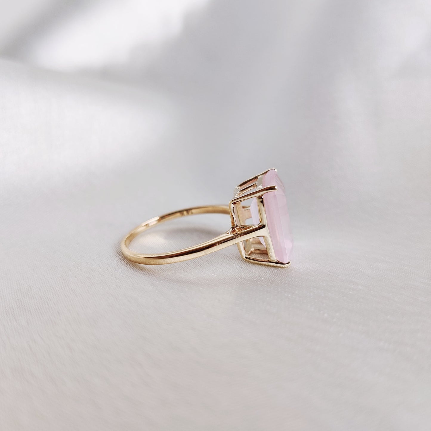 Natural Rose Quartz Ring, 14K Solid Yellow Gold Ring, January Birthstone Ring, Octagon Shape Rose Quartz Prong Ring, Rose Quartz Jewelry