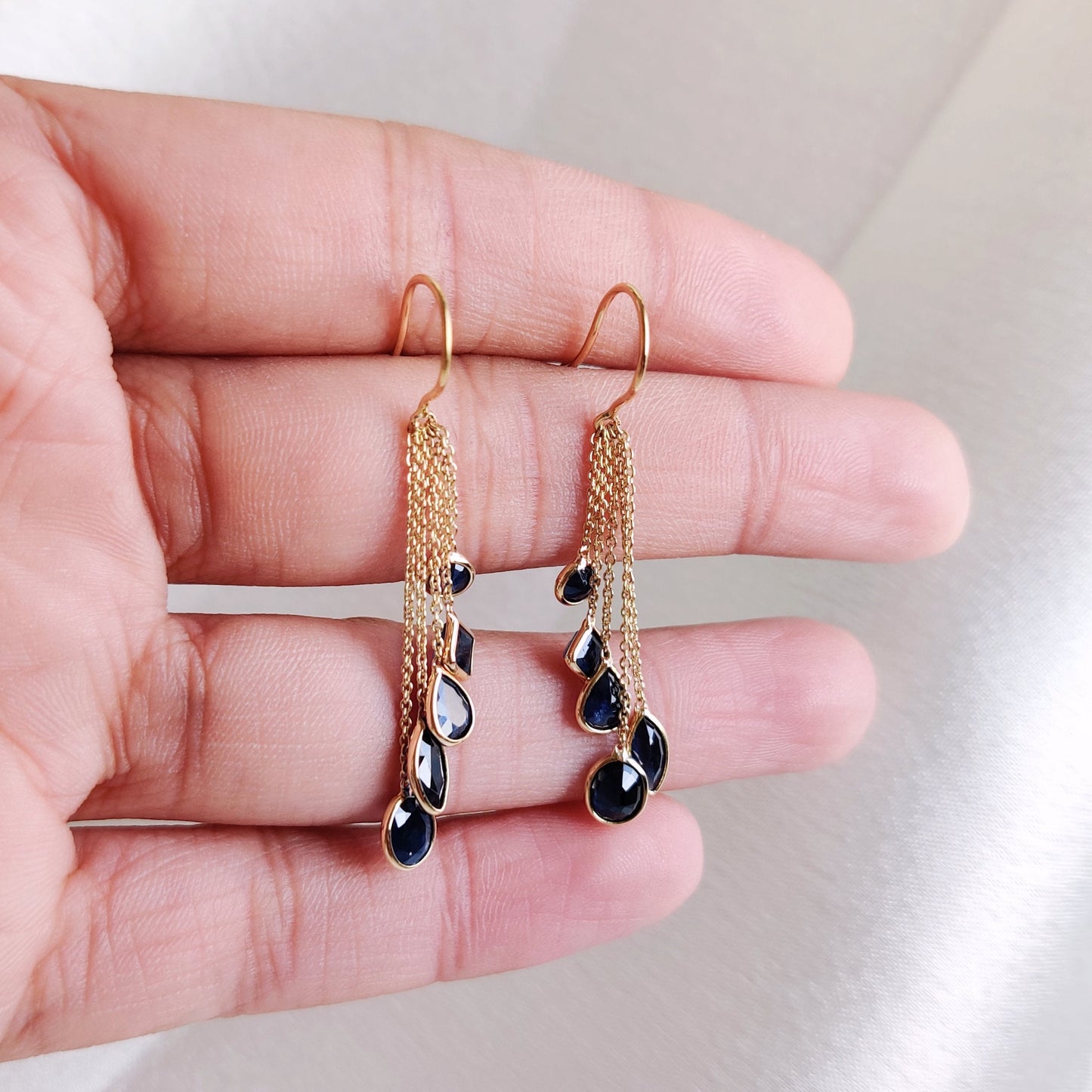 14K Gold Natural Blue Sapphire Earring, Solid Gold Sapphire Dangler Earring, Dainty Sapphire Dangler, September Birthstone, Birthday Present