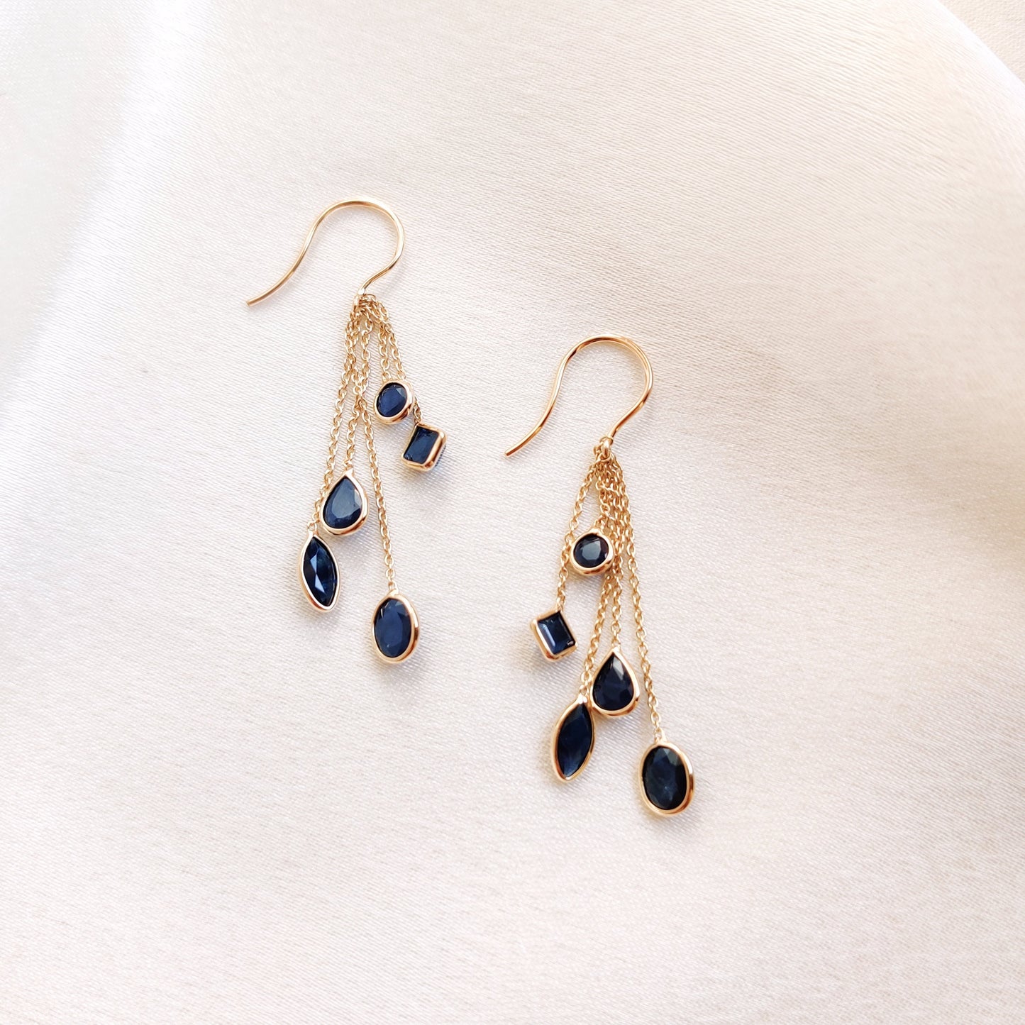 14K Gold Natural Blue Sapphire Earring, Solid Gold Sapphire Dangler Earring, Dainty Sapphire Dangler, September Birthstone, Birthday Present