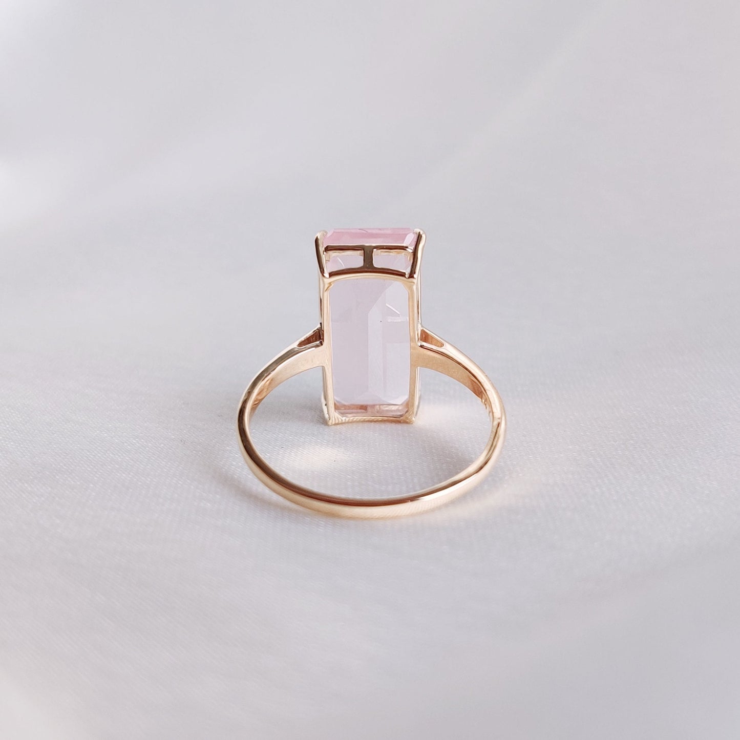 Natural Rose Quartz Ring, 14K Solid Yellow Gold Ring, January Birthstone Ring, Octagon Shape Rose Quartz Prong Ring, Rose Quartz Jewelry